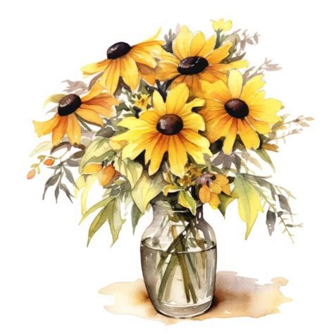 Premium AI Image | Realistic Watercolor Black Eyed Susan Bouquet ...