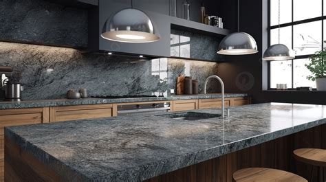 Modern Kitchen With Grey Granite Background, Countertops, 3d Rendering ...