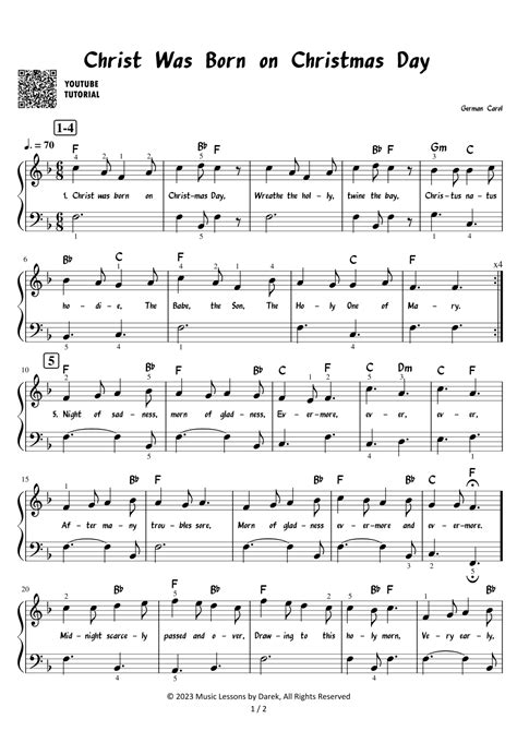 Christ Was Born on Christmas Day - Christmas Carol [EASY PIANO] (arr. Darek) Sheet Music ...