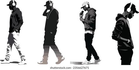 Stylish Man Walking Headphones People Silhouette Stock Vector (Royalty Free) 2356627671 ...