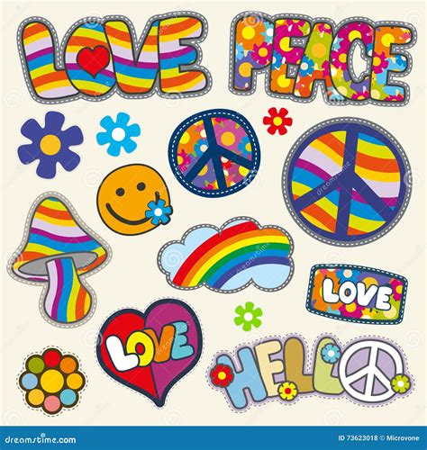 Hippie Vintage Peace Symbol Icon. Pacific Sign In Heart`s Shape Logo. Cartoon Vector ...