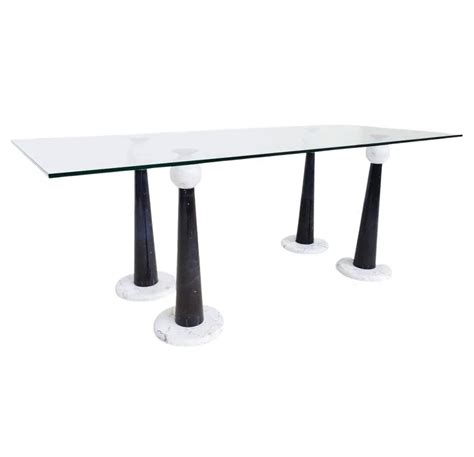 Mid Century Modern Italian Dining Table in Marble & Glass | #245506