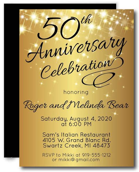 Sparkly Gold Anniversary Invitation | 50th anniversary invitations ...