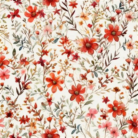 Premium Photo | A floral pattern with red flowers on a white background.