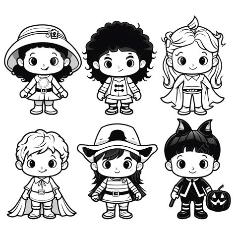 Kids In Halloween Costumes Set Cartoon Coloring Book Page, Kids Hero, Cartoon Superhero ...