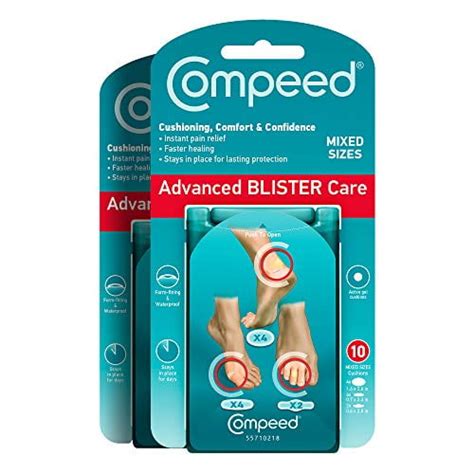 Compeed Advanced Blister Care Cushions 10 Count Mixed Sizes Pads (2 Packs) - Packaging May Vary ...