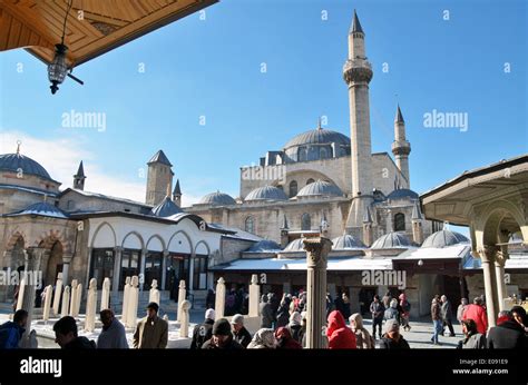 Yard of Museum of Mevlana Celaleddin Rumi with Mevlana Mosque in the ...