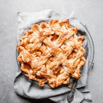 Pear pie with with flaky crust loaded with pears and caramel