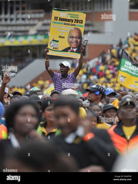 DURBAN, SOUTH AFRICA: ANC supporters gather at the ANC rally on January 13, 2013, in Durban ...