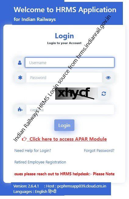 Indian Railways HRMS Login at hrms.indianrail.gov.in