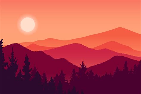 Illustration of Sunset in the Mountains Graphic by sabavector · Creative Fabrica