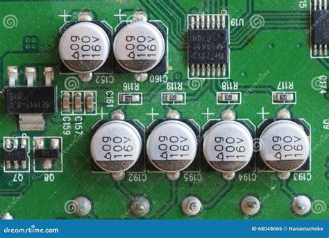 Close Up of Capacitor on Printed Computer Circuit Board Stock Photo - Image of capacitors ...