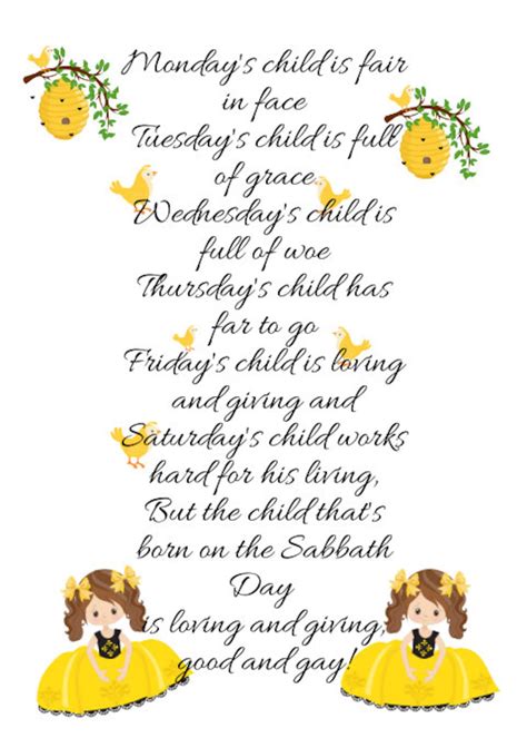 Sunday's Child Poem Mondays Child Tuesdays Child - Etsy