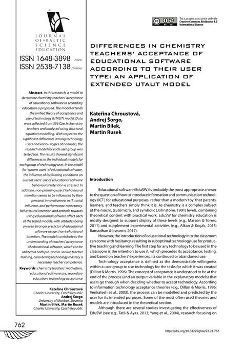 (PDF) DIFFERENCES IN CHEMISTRY TEACHERS' ACCEPTANCE OF EDUCATIONAL SOFTWARE ACCORDING TO THEIR ...