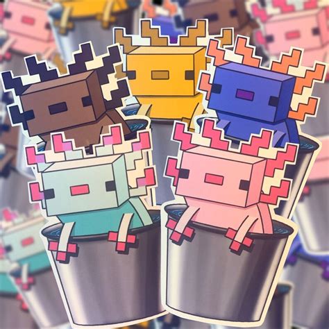 Minecraft Axolotls in Bucket Sticker Collection | Etsy