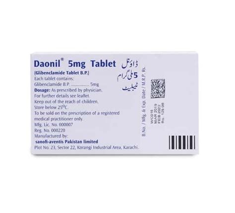 Daonil 5mg Tablet 30 'S - Uses, Formula, Side Effects