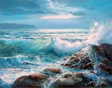 Waves Crashing on Rocks- Landscape | Ocean waves painting, Wave ...