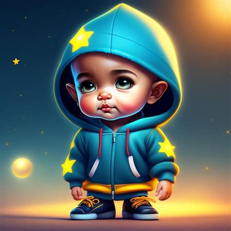 Premium AI Image | A cartoon drawing of a baby wearing a blue hoodie ...