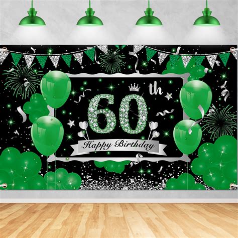 Buy Green 60th Birthday Banner Decorations for Men Women Large Green Silver Happy 60th Birthday ...