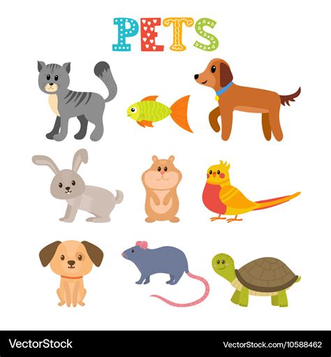 Set pets cute home animals in cartoon style Vector Image