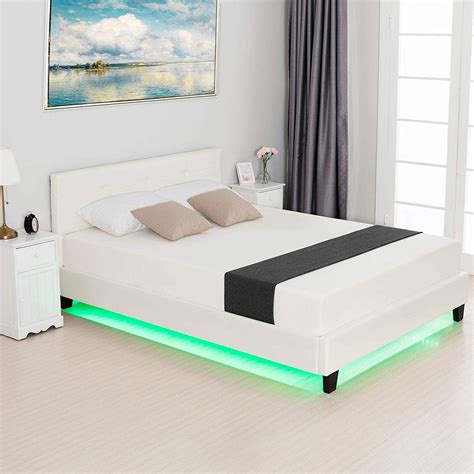 Mecor Contemporary Faux Leather Platform Bed, Queen, White - Walmart.com