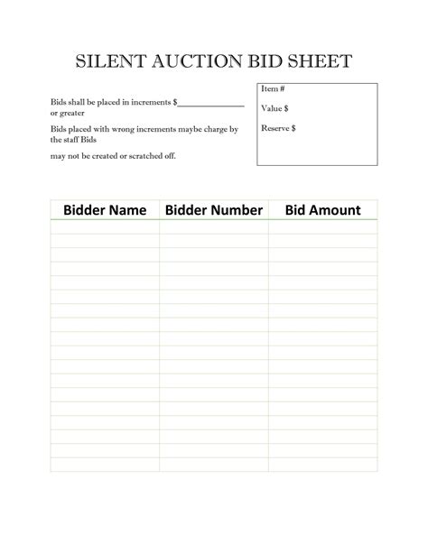 Silent Auction Bid Sheets Printable