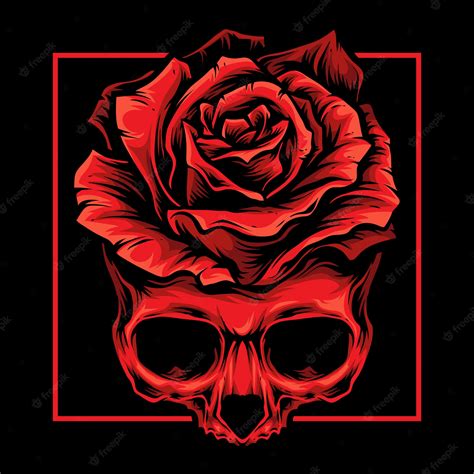 Premium Vector | Red skull roses logo