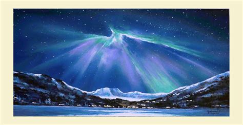 Original Painting Winter Landscape Wall Art Northern Lights | Etsy