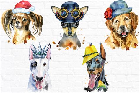 10 watercolor dog portraits. Set 13 By Watercolor fantasies | TheHungryJPEG