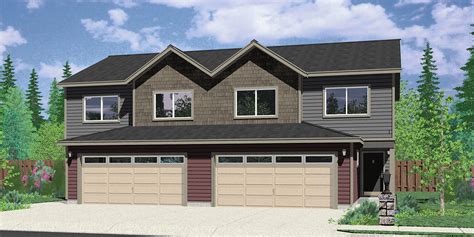 Duplex House Plans, Duplex House Plan With 2 Car Garage, D-422