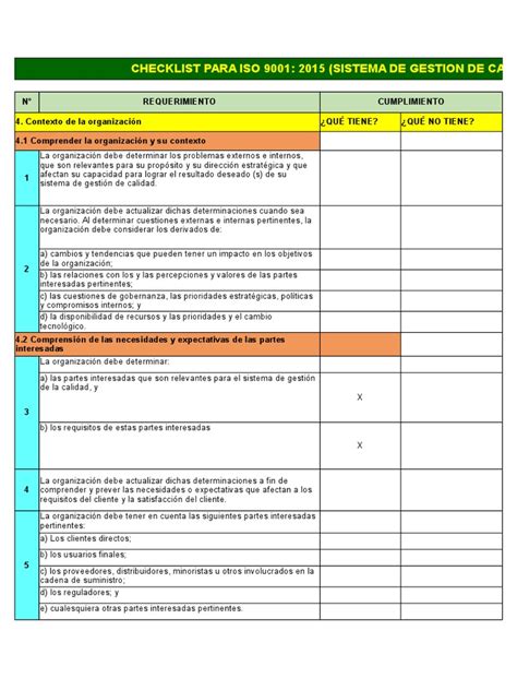 Check List Iso 9001-2015 | PDF | Gestión de la calidad | Calidad (comercial)