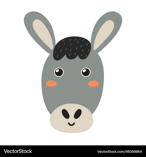 Cute donkey face in cartoon style farm character Vector Image