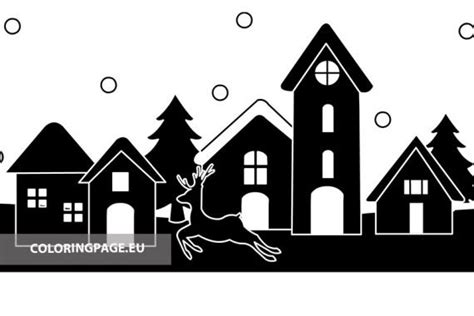 Printable Silhouette village Christmas | Coloring Page