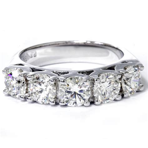 G-SI 3 3/4 ct 5-Stone Lab Created Diamond Wedding Ring 14K White Gold ...