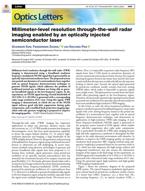 (PDF) Millimeter-level resolution through-the-wall radar imaging enabled by an optically ...