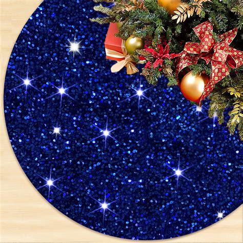 Amazon.com: Royal Blue Christmas Tree Skirt Sequin Xmas Tree Skirt 46 Inch Luxury Velvet ...