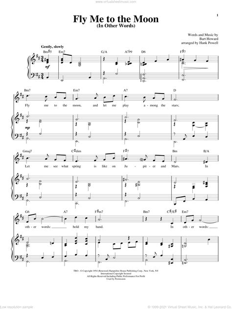 Fly Me To The Moon (In Other Words) sheet music for voice and piano v2