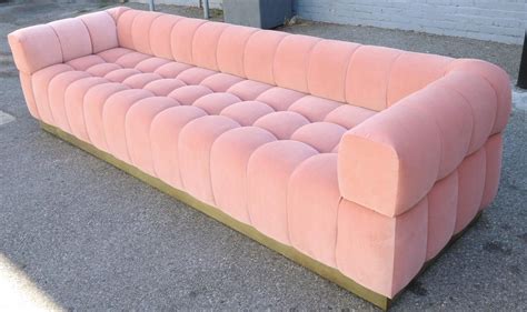 Custom Tufted Pink Velvet Sofa with Brass Base by Adesso Imports (With images) | Pink velvet sofa