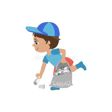 Boy Picking Up Trash stock vector. Illustration of drawing - 72198546