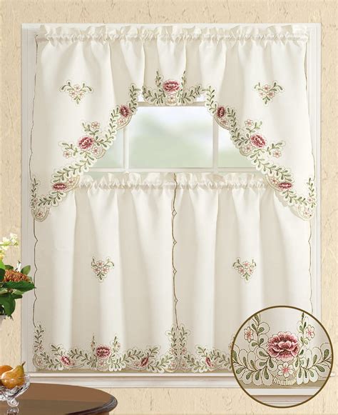 All American Collection Modern Embroidered 3pc Kitchen Curtain Set With Swag Valance - Walmart.com