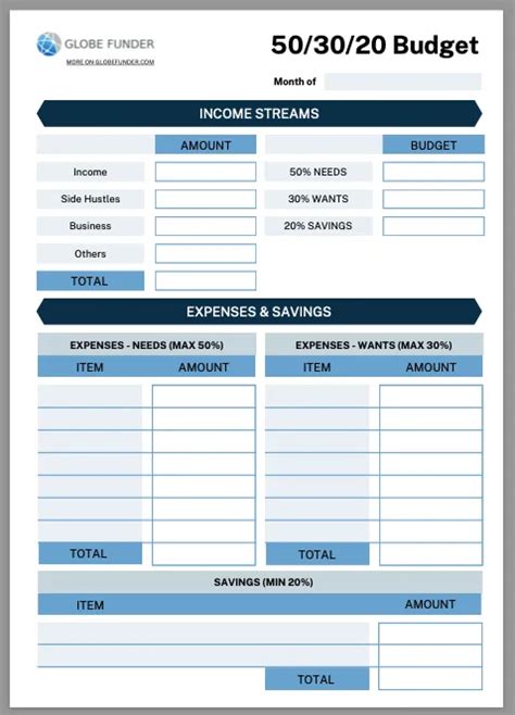 50/30/20 Budget Calculator - (Excel Spreadsheet Template) - GF