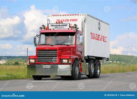 Red Conventional Scania T92 on the Road Editorial Stock Photo - Image ...