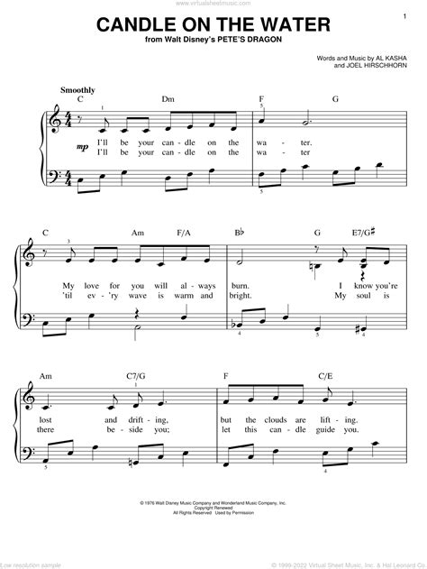 Kasha - Candle On The Water, (easy) sheet music for piano solo