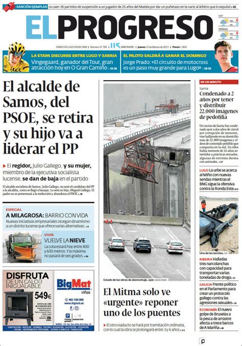 Newspaper El Progreso (Spain). Newspapers in Spain. Thursday's edition, February 23 of 2023 ...