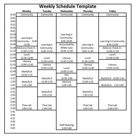 Printable High School Block Schedule Template Example College Schedule ...