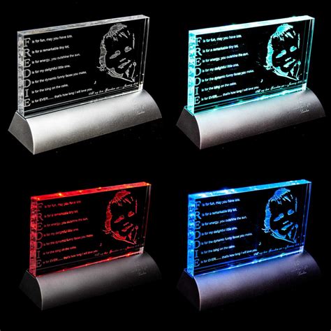 Laser Engraved Personalised Acrylic Block with LED by F3DesignUK