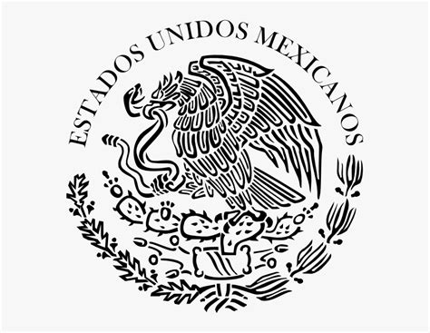 Seal Of The Government Of Mexico Linear Clip Art At - Mexican Flag Eagle Black And White, HD Png ...