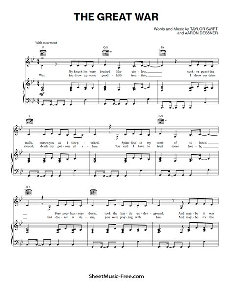 The Great War Sheet Music Taylor Swift ♪ SheetMusic-Free.com