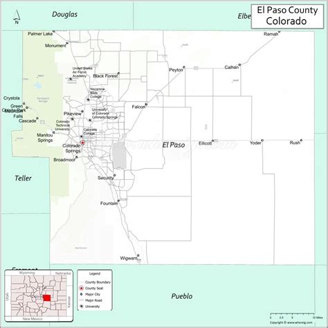 Map of El Paso County, Colorado showing cities, highways & important ...