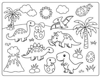 Cute Dinosaurs Coloring Page | Dinosaur coloring pages, Coloring pages, Dinosaur coloring